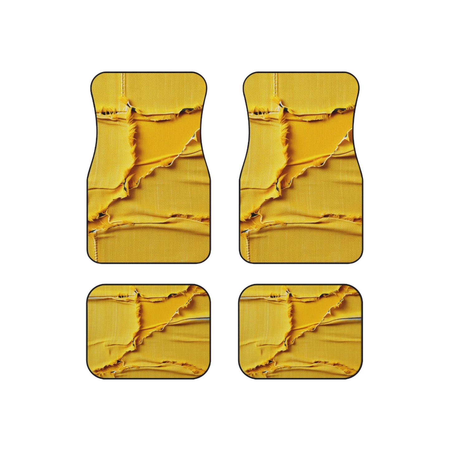 Banana Yellow Lemon: Bold Distressed, Denim-Inspired Fabric - Car Mats (Set of 4)