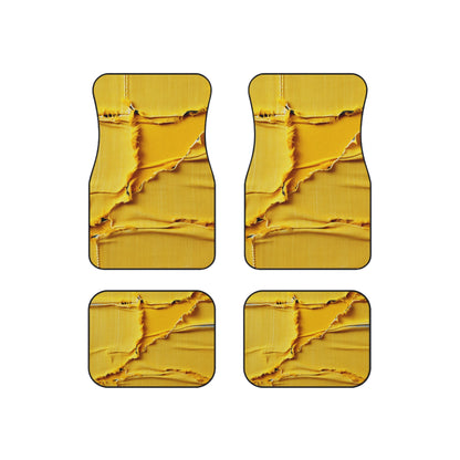 Banana Yellow Lemon: Bold Distressed, Denim-Inspired Fabric - Car Mats (Set of 4)