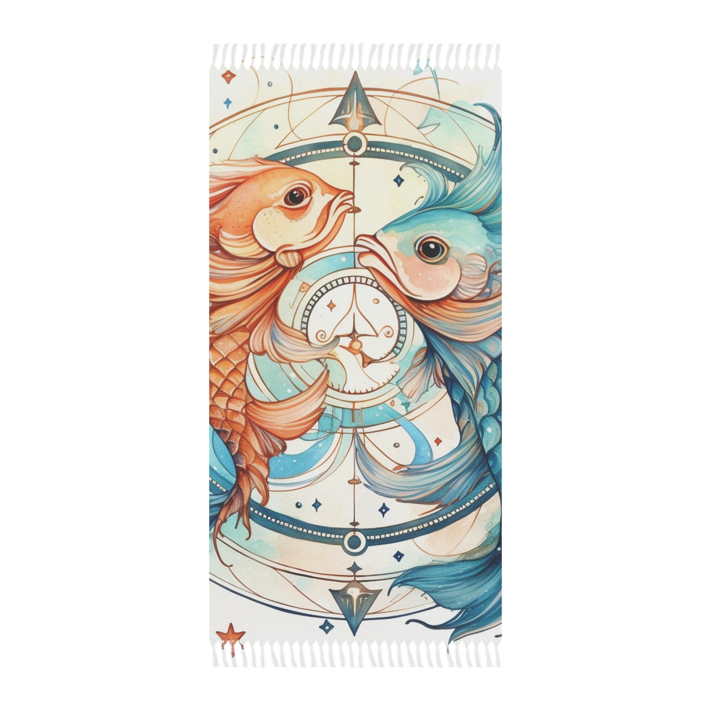 Pisces Zodiac Horoscope - Starry Watercolor & Ink, Hyper-Detailed Fish Boho Beach Cloth