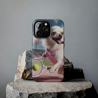 Chihuahua Tennis Ace: Dog Pink Outfit, Court Atheletic Sport Game - Tough Phone Cases