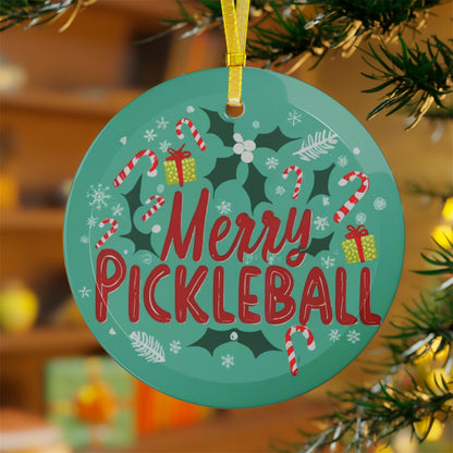 Feliz Navidad navideña de Pickleball - Paquetes de adornos de vidrio