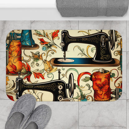 Classic Sewing Machines and Vibrant Thread Spools Pattern, Tailoring and Quilting - Bath Mat