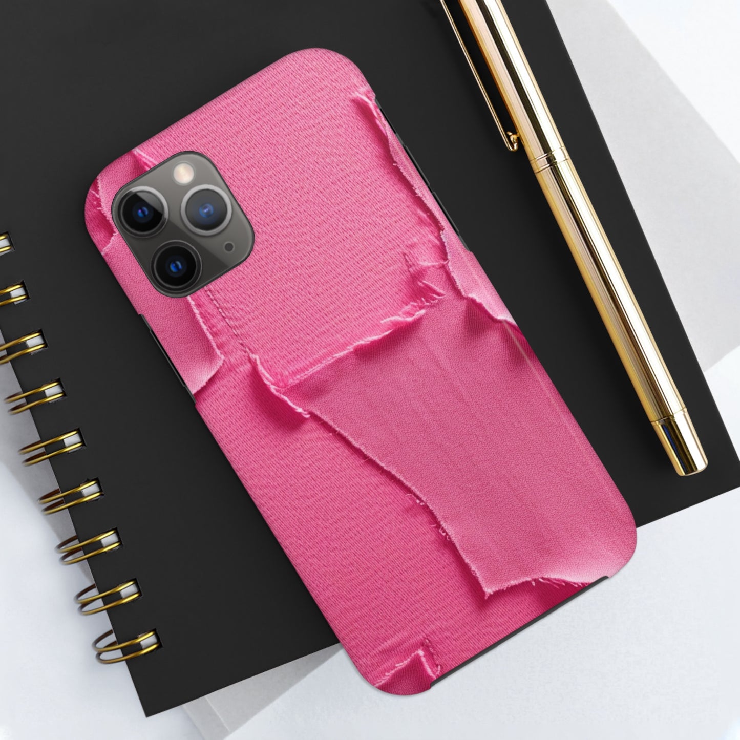 Distressed Neon Pink: Edgy, Ripped Denim-Inspired Doll Fabric - Tough Phone Cases