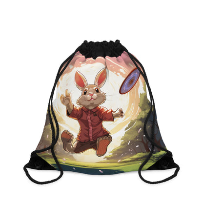 Disc Golf Rabbit: Bunny Aiming Frisbee for Basket Chain - Drawstring Bag