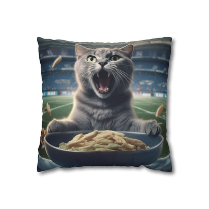 Halftime Football Feline: Screaming Sports Fan Cat Stadium Food Kitten - Spun Polyester Square Pillow Case