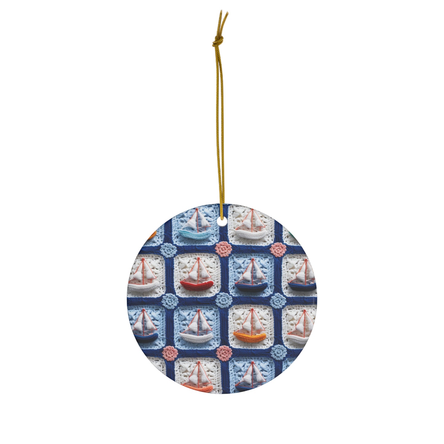 Crochet Boat Ship Sea Vessel Ocean Beach Travel Yacht Design - Ceramic Ornament, 4 Shapes