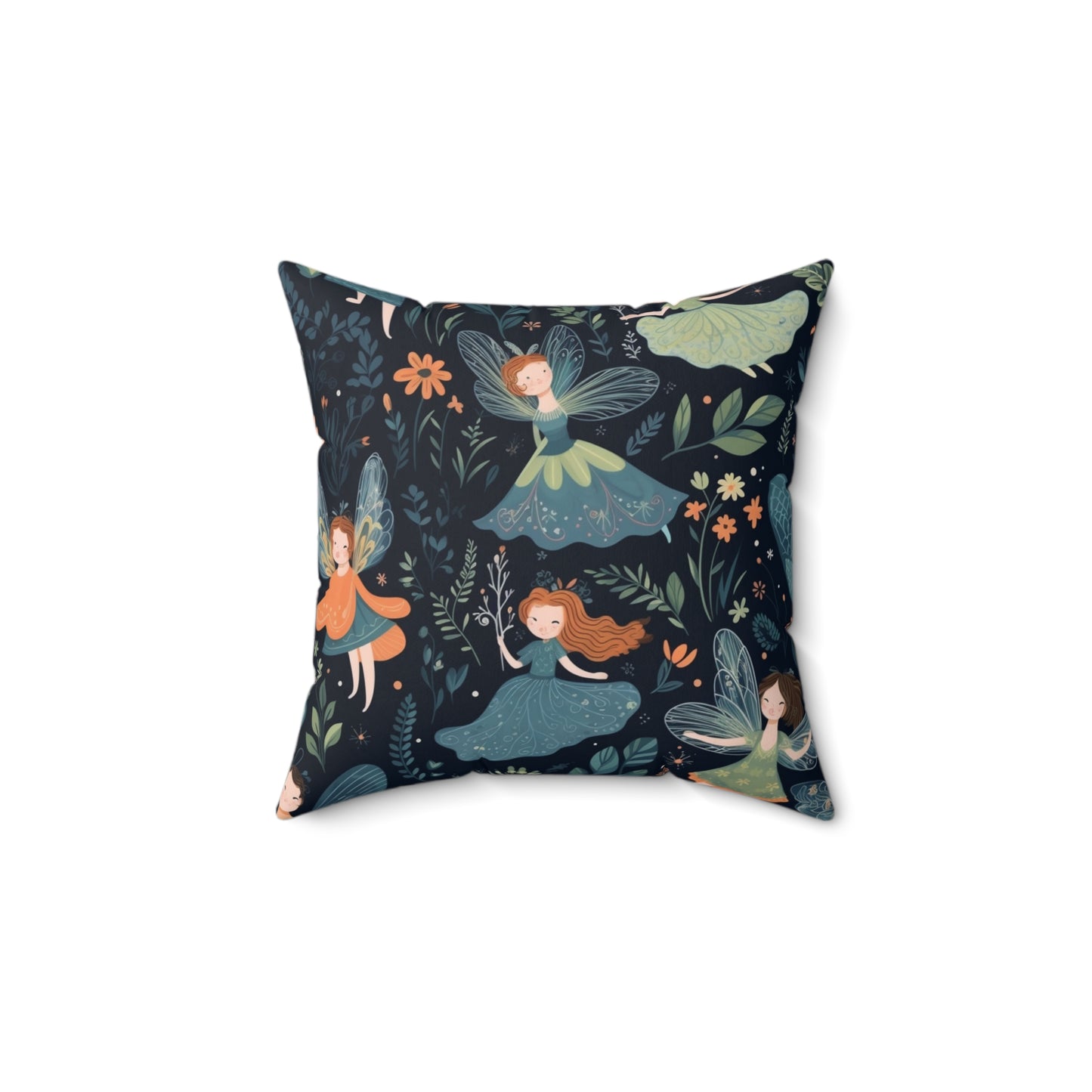 Enchanting Fairy Tale Pattern - Vibrant & Magical Fairies - Spun Polyester Square Pillow