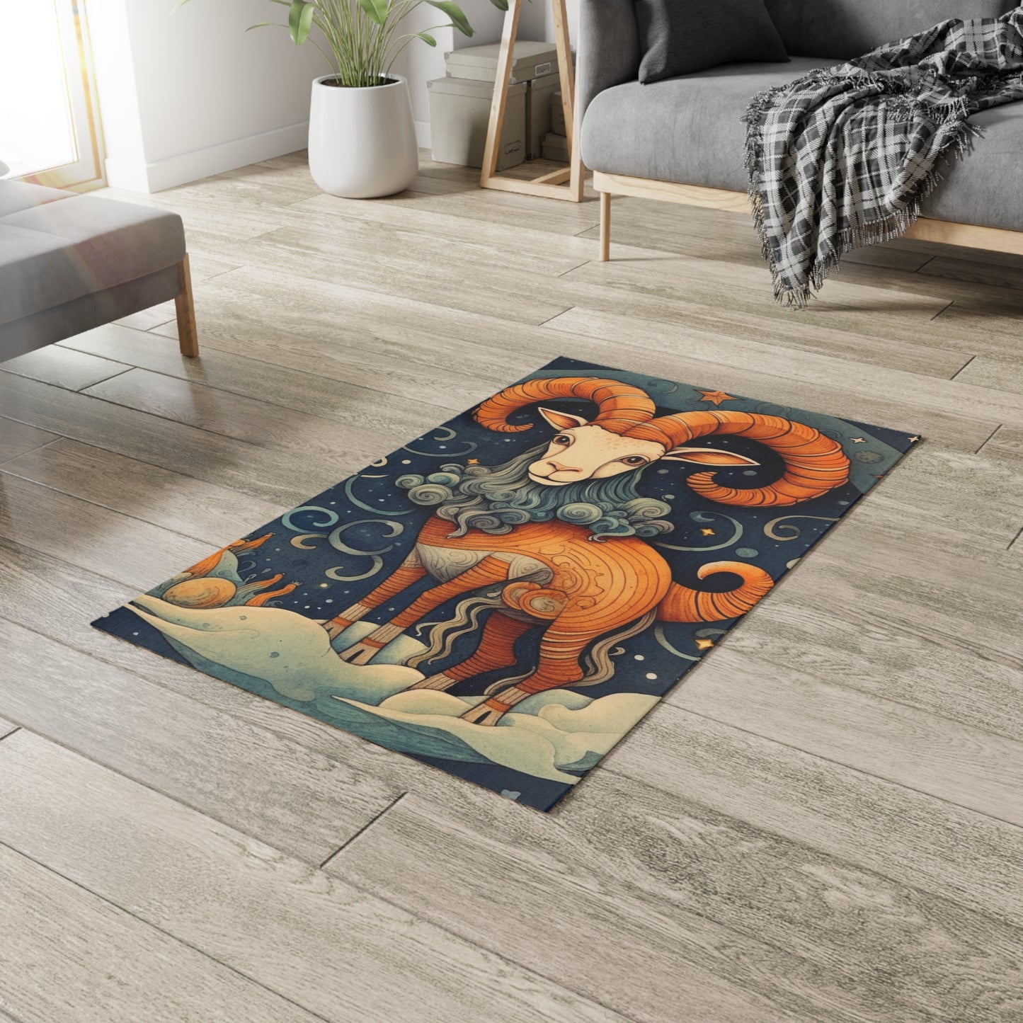 Capricorn Zodiac Children's Book Style Humorous Design - Dobby Rug