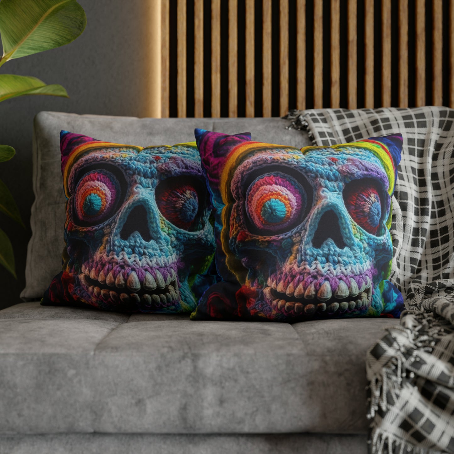 Crochet Skull Halloween Scary Horror Design - Spun Polyester Square Pillow Case