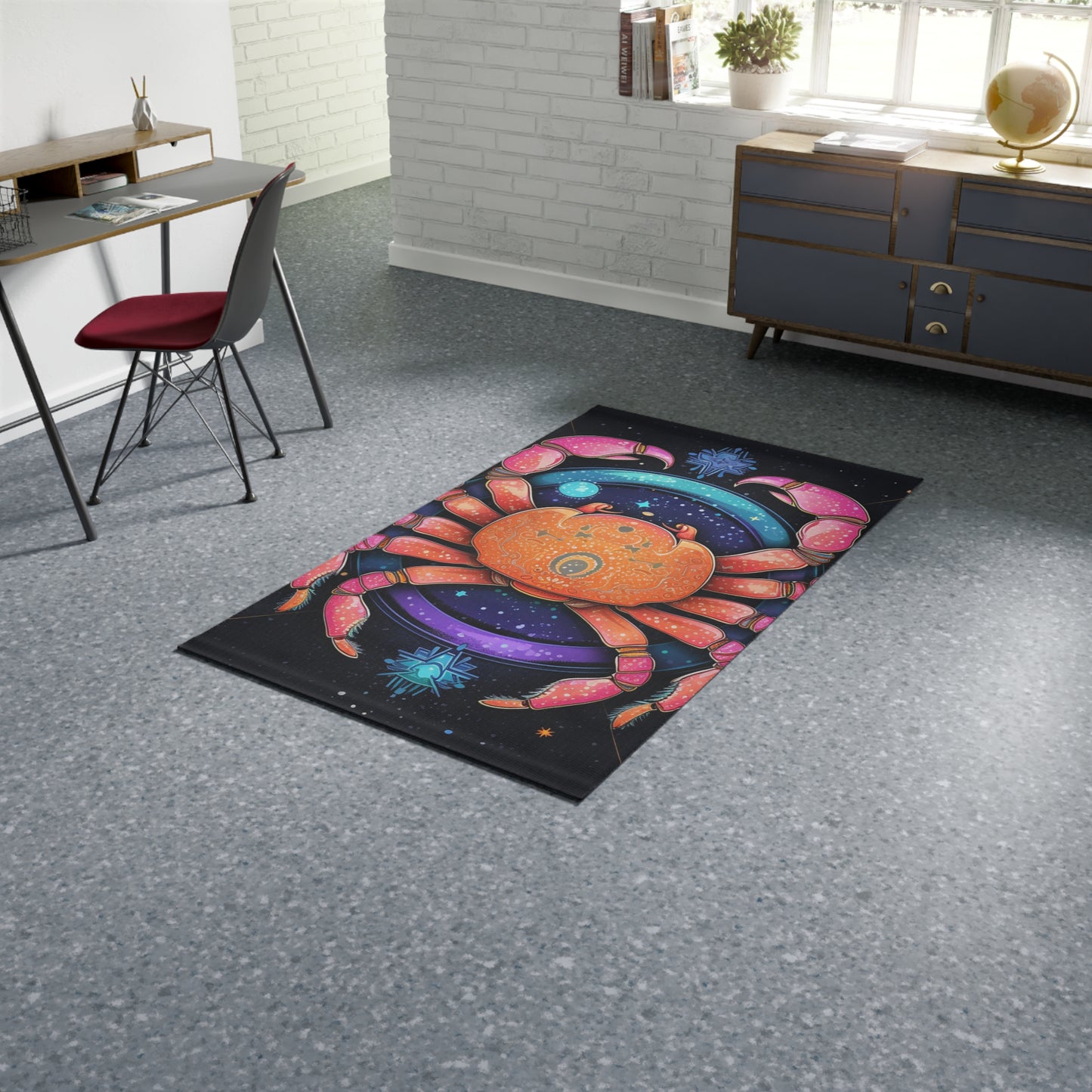 Rainbow Celestial Crab - Vibrant Cancer Zodiac Sign Art - Dobby Rug