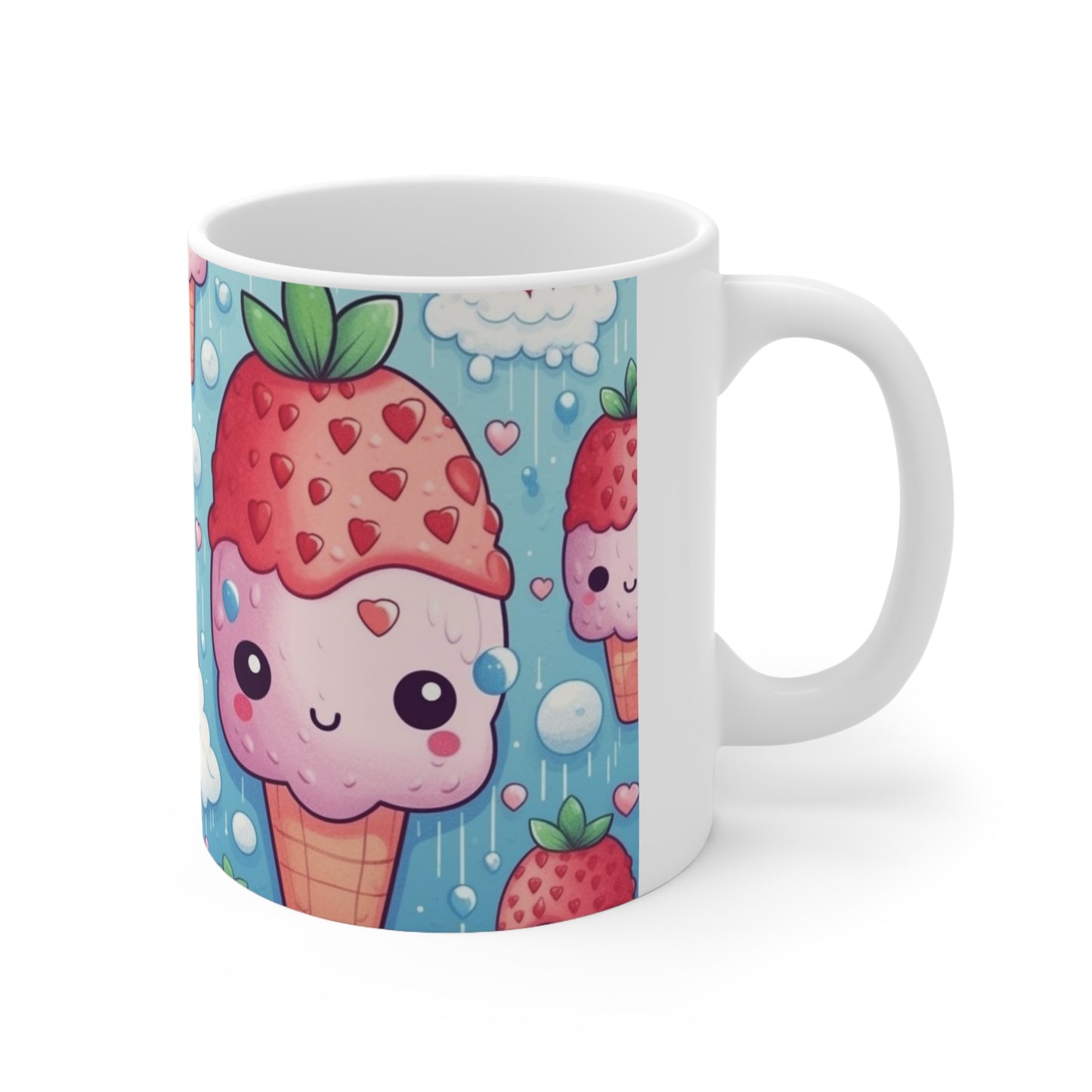 Kawaii Strawberry Sundae Cone - Traditional Japanese Anime Dessert Delight - Sweet Berry Otaku Gift - Ceramic Mug 11oz