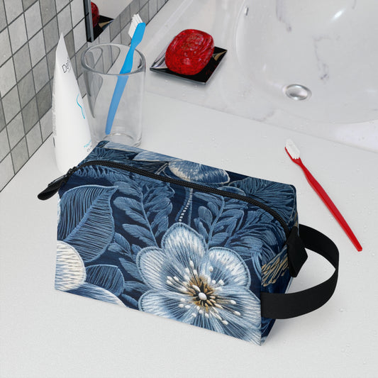 Flower Blossom Embroidery Floral on Denim Style - Toiletry Bag