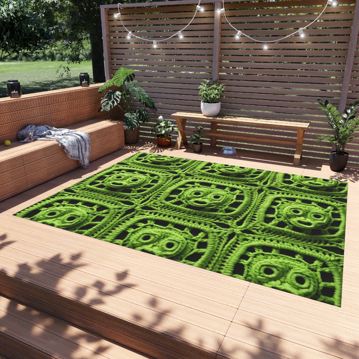 Halloween Green Alien Crochet Galactic Space Zombie Style - Outdoor Rug