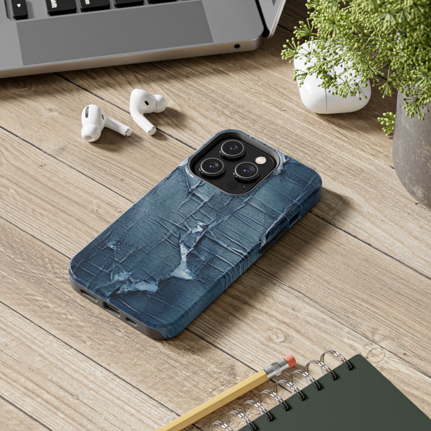 Distressed Blue Denim-Look: Edgy, Torn Fabric Design - Tough Phone Cases