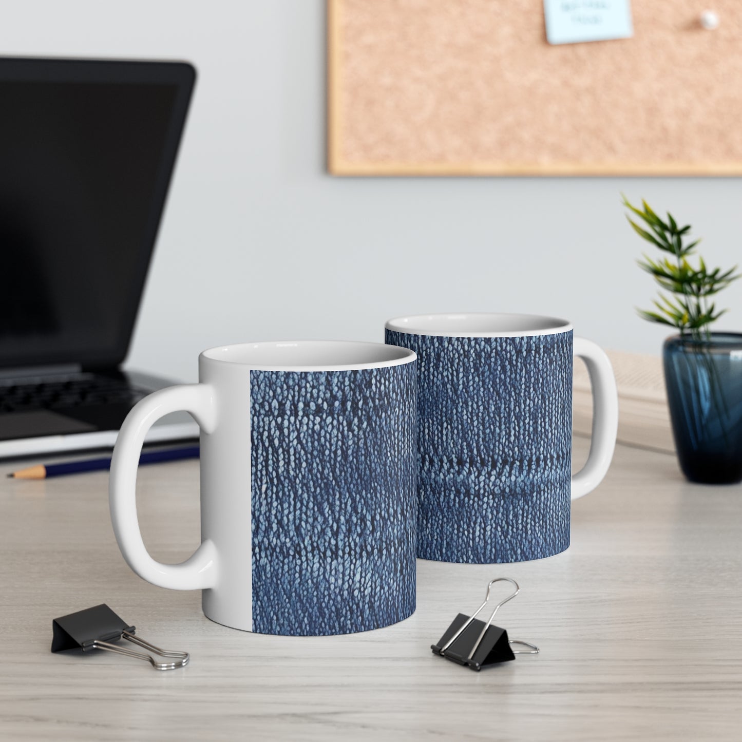 Indigo blue jean Denim Design Pattern Style - Ceramic Mug 11oz