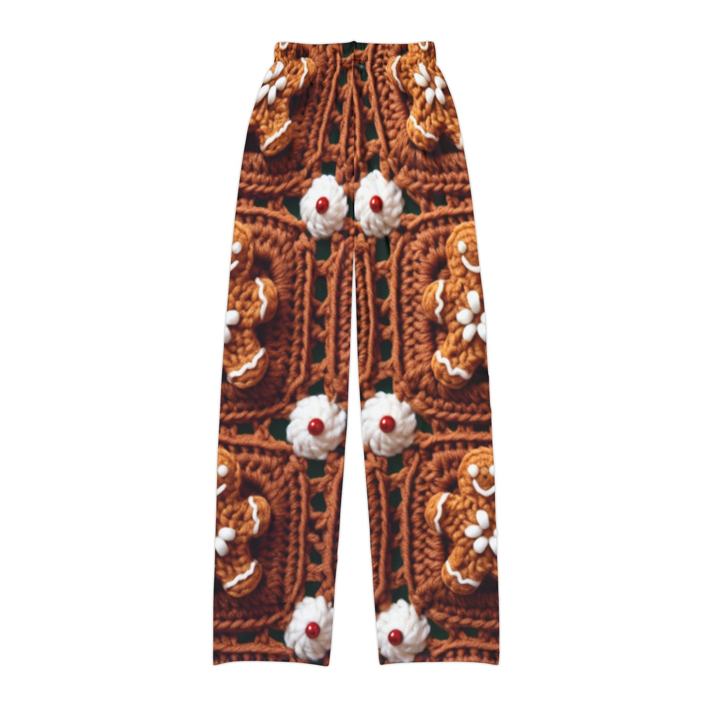 Gingerbread Man Crochet, Classic Christmas Cookie Design, Festive Yuletide Craft. Holiday Decor - Kids Pajama Pants (AOP)