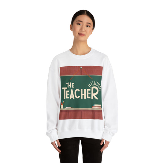 The Teacher Retro Blackboard Teacher Chalk Classroom Gift - Unisex Heavy Blend™ Crewneck Sweatshirt