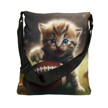 Football Kitten Touchdown: Tabby's Winning Play Sport Game - Adjustable Tote Bag (AOP)