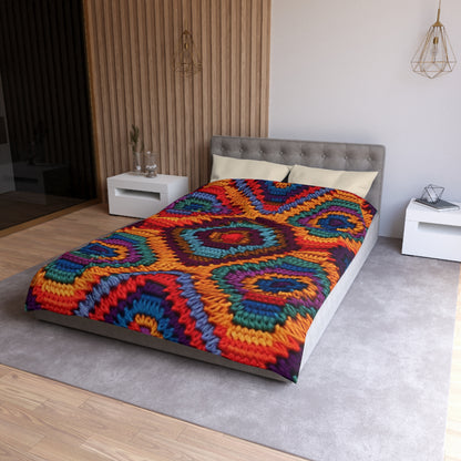 African Heritage Crochet, Vibrant Multicolored Design, Ethnic Craftwork - Microfiber Duvet Cover