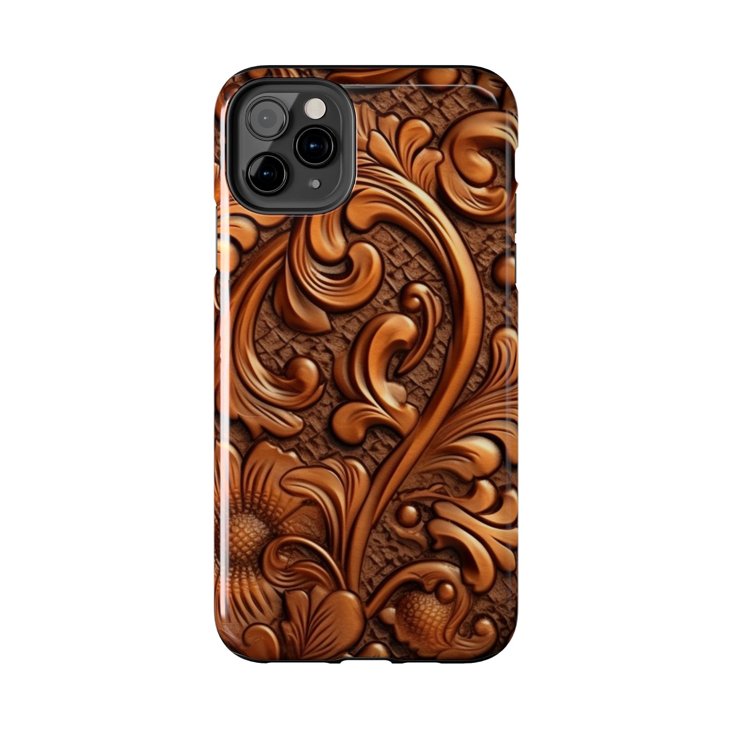 Leather Flower Cognac Classic Brown Timeless American Cowboy Design - Tough Phone Cases