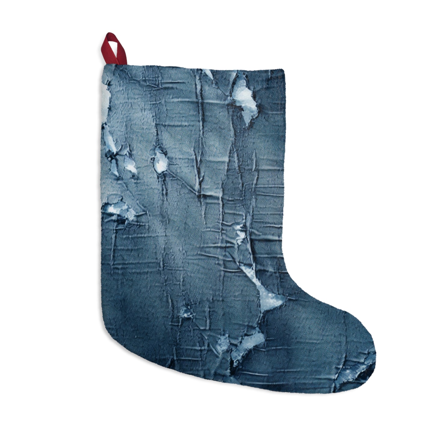 Distressed Blue Denim-Look: Edgy, Torn Fabric Design - Christmas Stockings