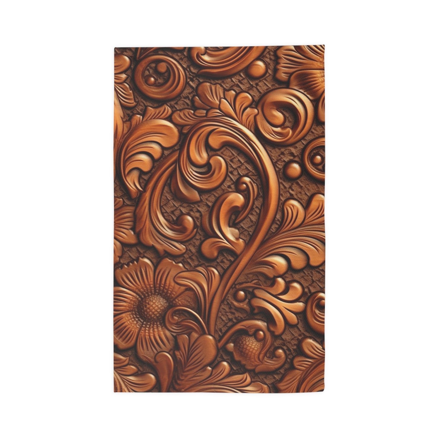 Leather Flower Cognac Classic Brown Timeless American Cowboy Design - Dobby Rug