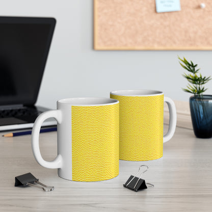 Sunshine Yellow Lemon: Tela alegre e inspirada en la mezclilla - Taza de cerámica de 11 oz