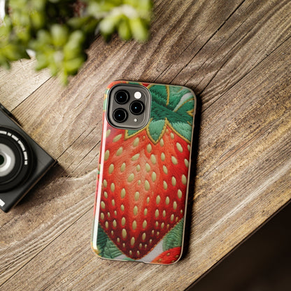 Berry Delight: Sun-Kissed Strawberries Fields Meet Embroidered Style Strawberry Patterns - Tough Phone Cases