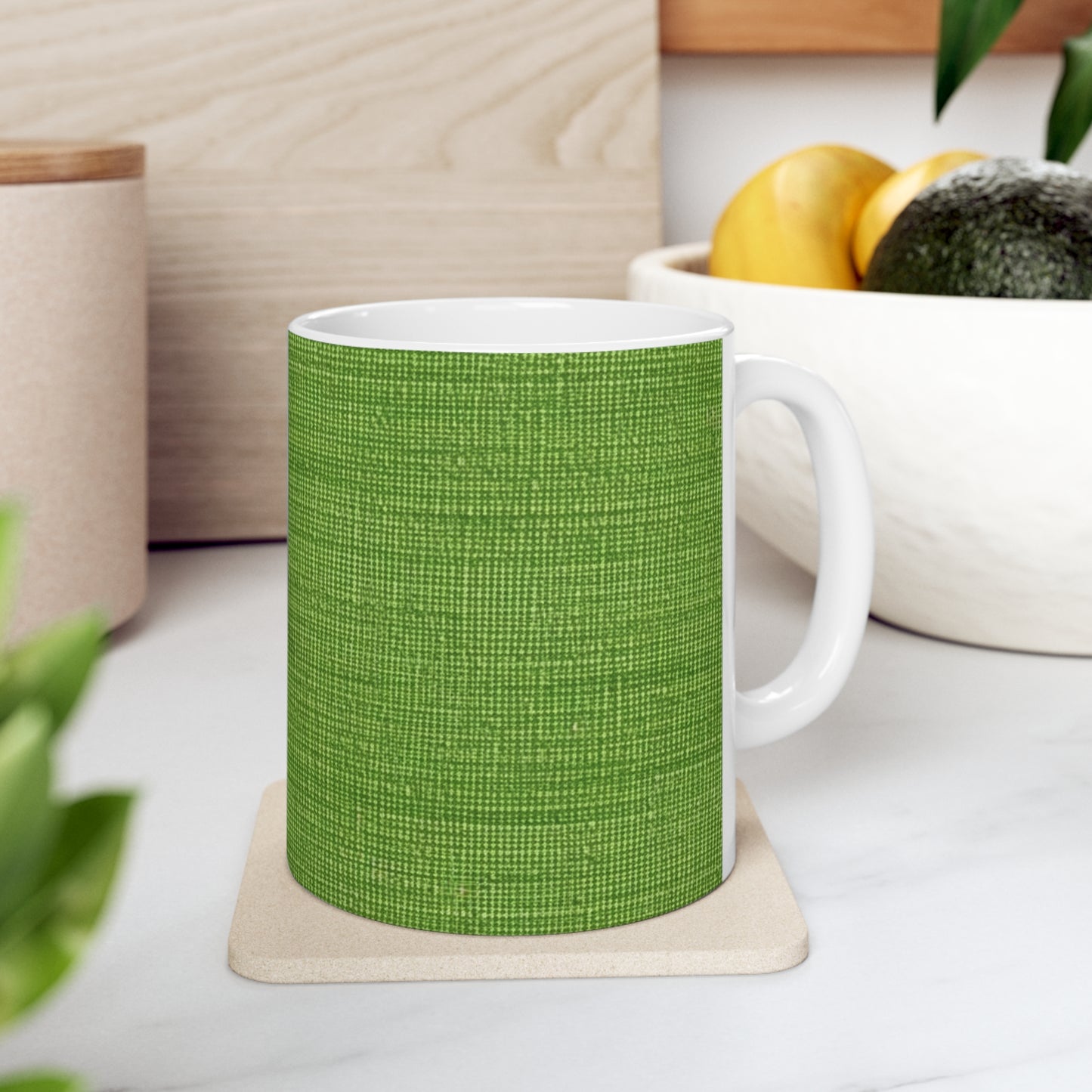 Olive Green Denim-Style: Seamless, Textured Fabric - Ceramic Mug 11oz