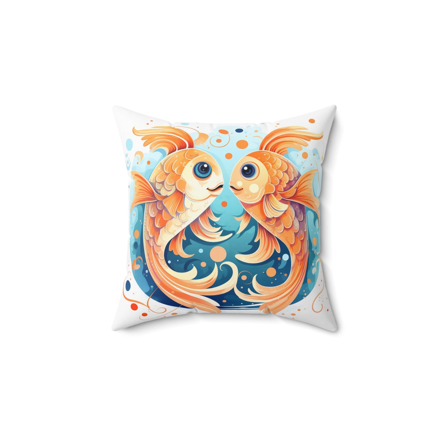 Charming Cartoon Fish Pisces - Dreamy Zodiac Illustration - Spun Polyester Square Pillow