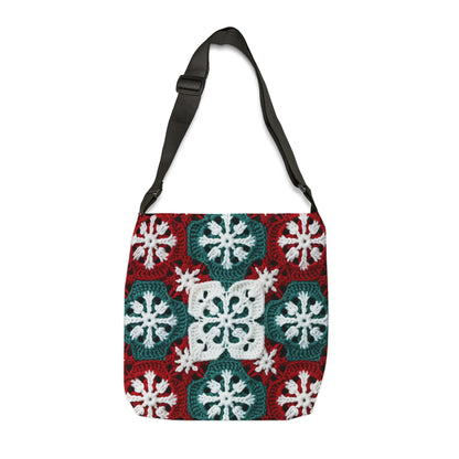 Christmas Snowflake Crochet, Festive Yuletide, Winter Wonderland Craft, Ice Crystal, Holiday Decor, Seasonal Adornments - Adjustable Tote Bag (AOP)