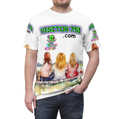 Visitor751 Advertisement Alien UFO Galactic Space - Unisex Cut & Sew Tee (AOP)