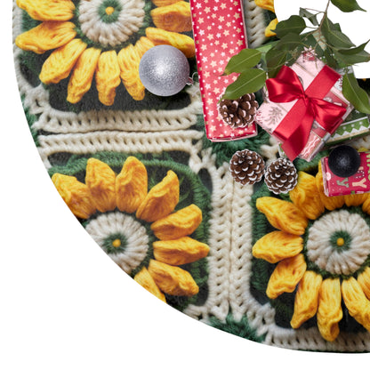 Sunflower Crochet Elegance, Granny Square Design, Radiant Floral Motif. Bring the Warmth of Sunflowers to Your Space - Christmas Tree Skirts