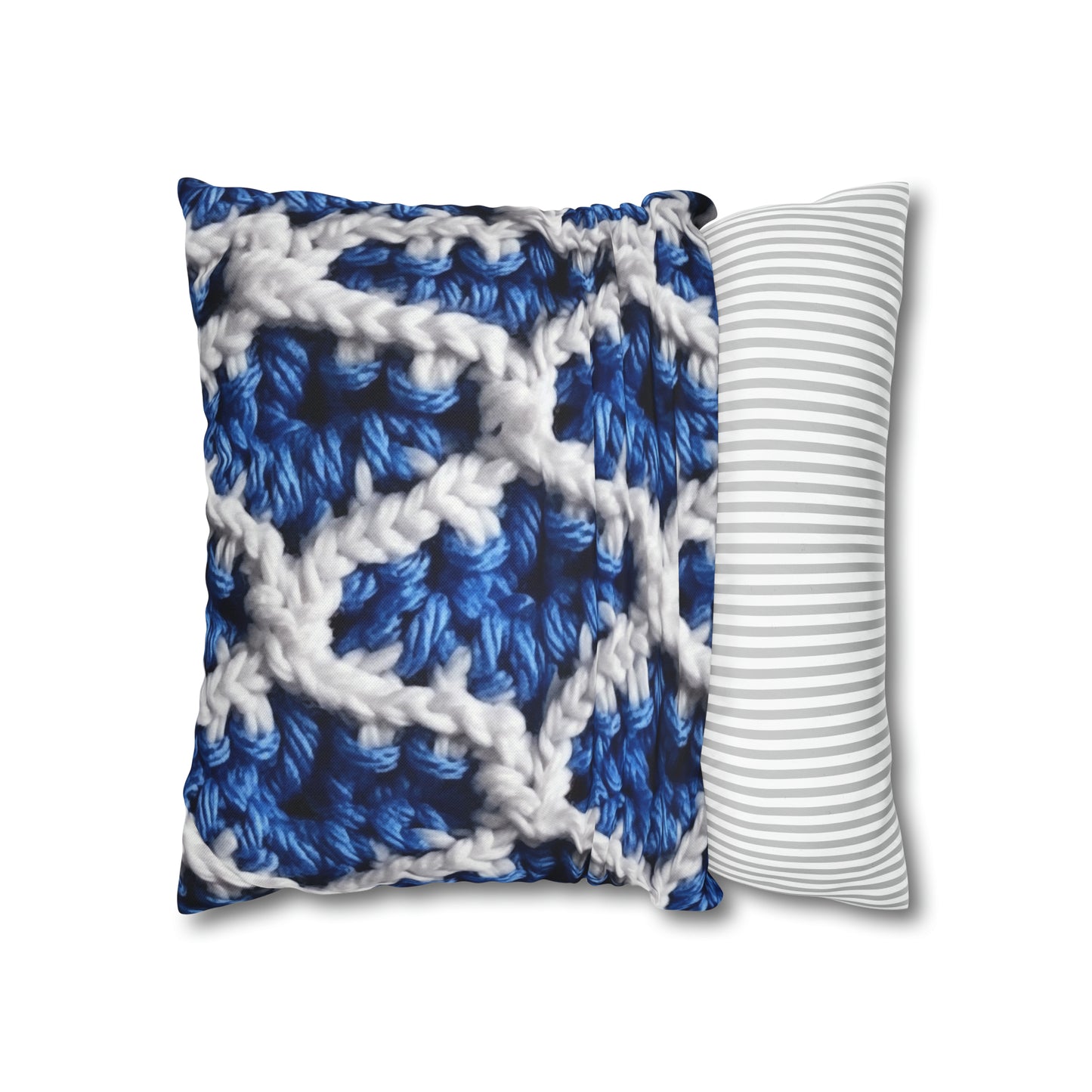 Blueberry Blue Crochet, White Accents, Classic Textured Pattern - Spun Polyester Square Pillow Case