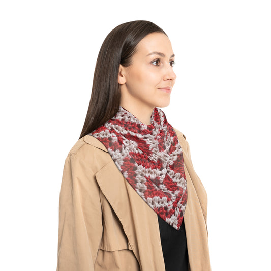 Warm Winter Red & White Crochet Knit: Cinematic Chic Texture Design - Poly Scarf