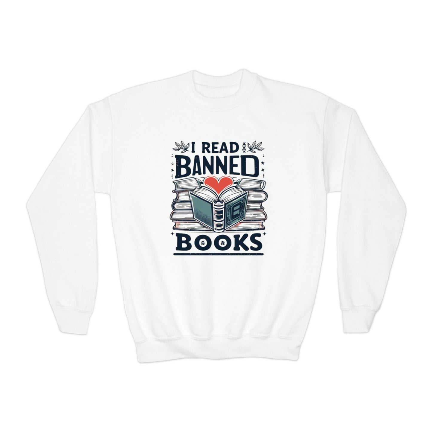 I Read Banned Books - Heartfelt Love for Literature Illustration - Youth Crewneck Sweatshirt