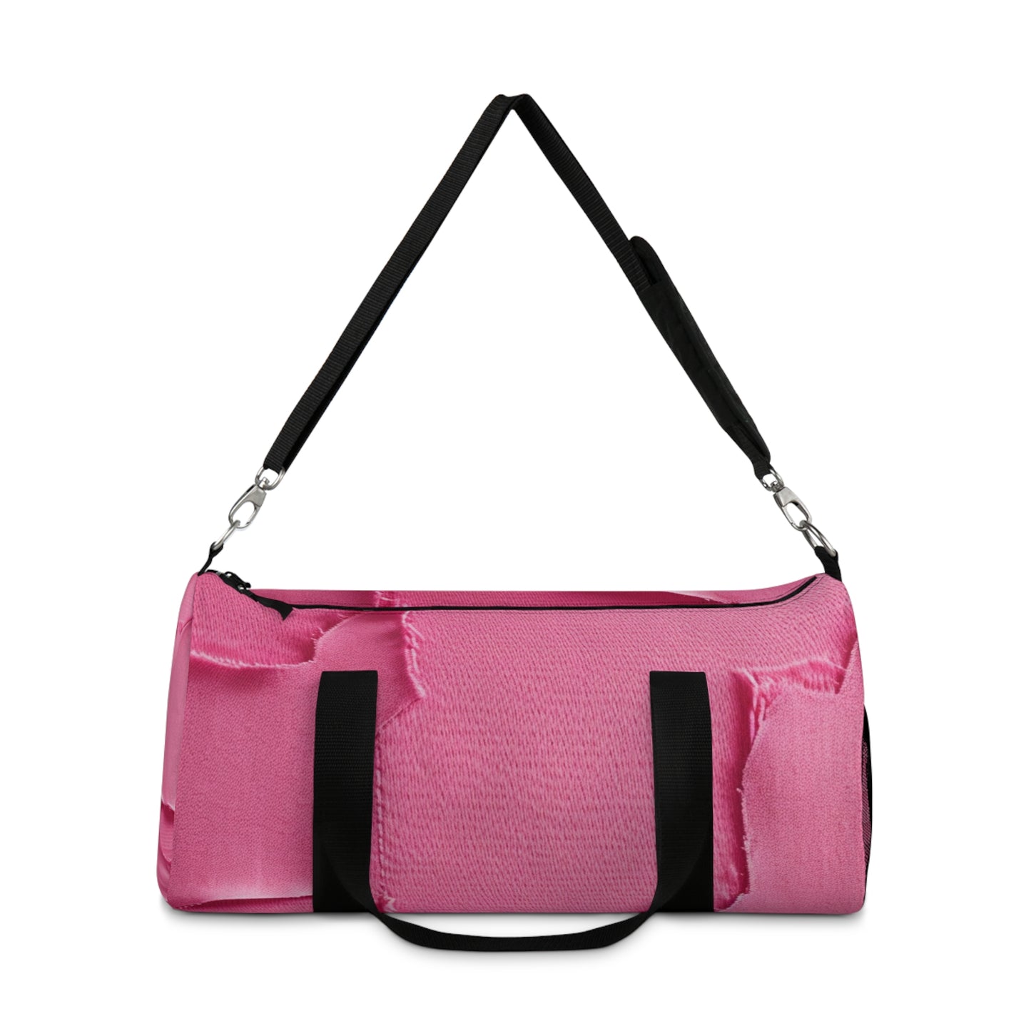 Distressed Neon Pink: Edgy, Ripped Denim-Inspired Doll Fabric - Duffel Bag