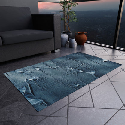 Distressed Blue Denim-Look: Edgy, Torn Fabric Design - Outdoor Rug