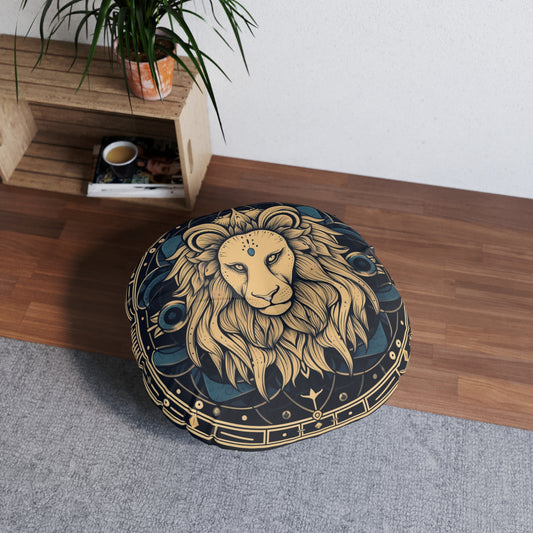 Leo Zodiac Sign - Mystic Circle Astrology Art Cosmic constellation - Tufted Floor Pillow, Round