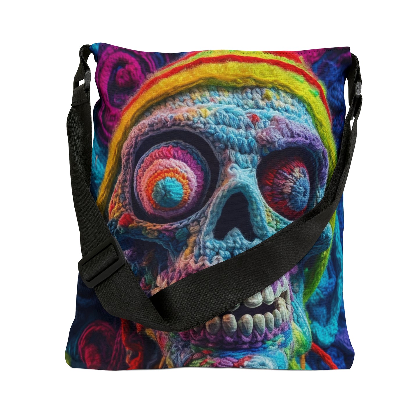 Diseño de terror aterrador de Halloween con calavera de ganchillo - Bolsa de mano ajustable (AOP) 