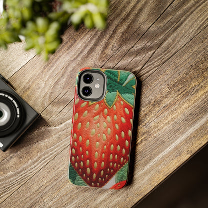 Berry Delight: Sun-Kissed Strawberries Fields Meet Embroidered Style Strawberry Patterns - Tough Phone Cases