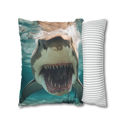 Bull Shark: River Monster Menace - Realistic Dark Water Predator - Spun Polyester Square Pillow Case