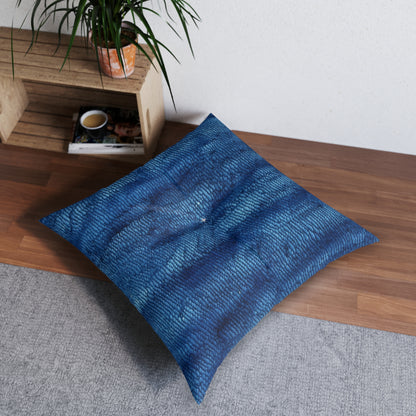 Blue Spectrum: tela inspirada en la mezclilla de claro a oscuro - Almohada de piso capitoné, cuadrada 