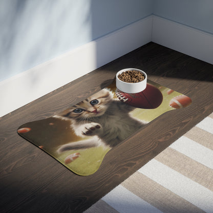 Football Kitty Fantasy: Feline Cat American Sport Quarterback - Pet Feeding Mats