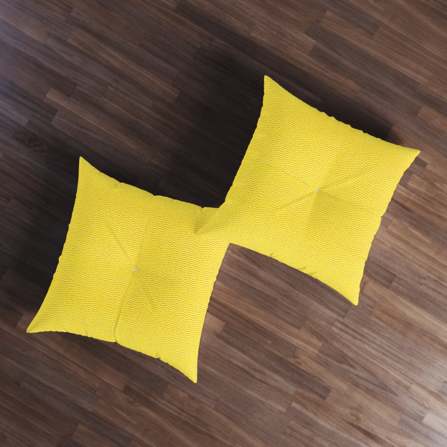 Sunshine Yellow Lemon: Denim-Inspired, Cheerful Fabric - Tufted Floor Pillow, Square