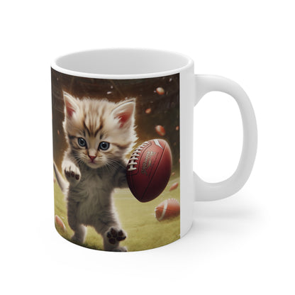 Football Kitty Fantasy: Feline Cat American Sport Quarterback - Ceramic Mug 11oz