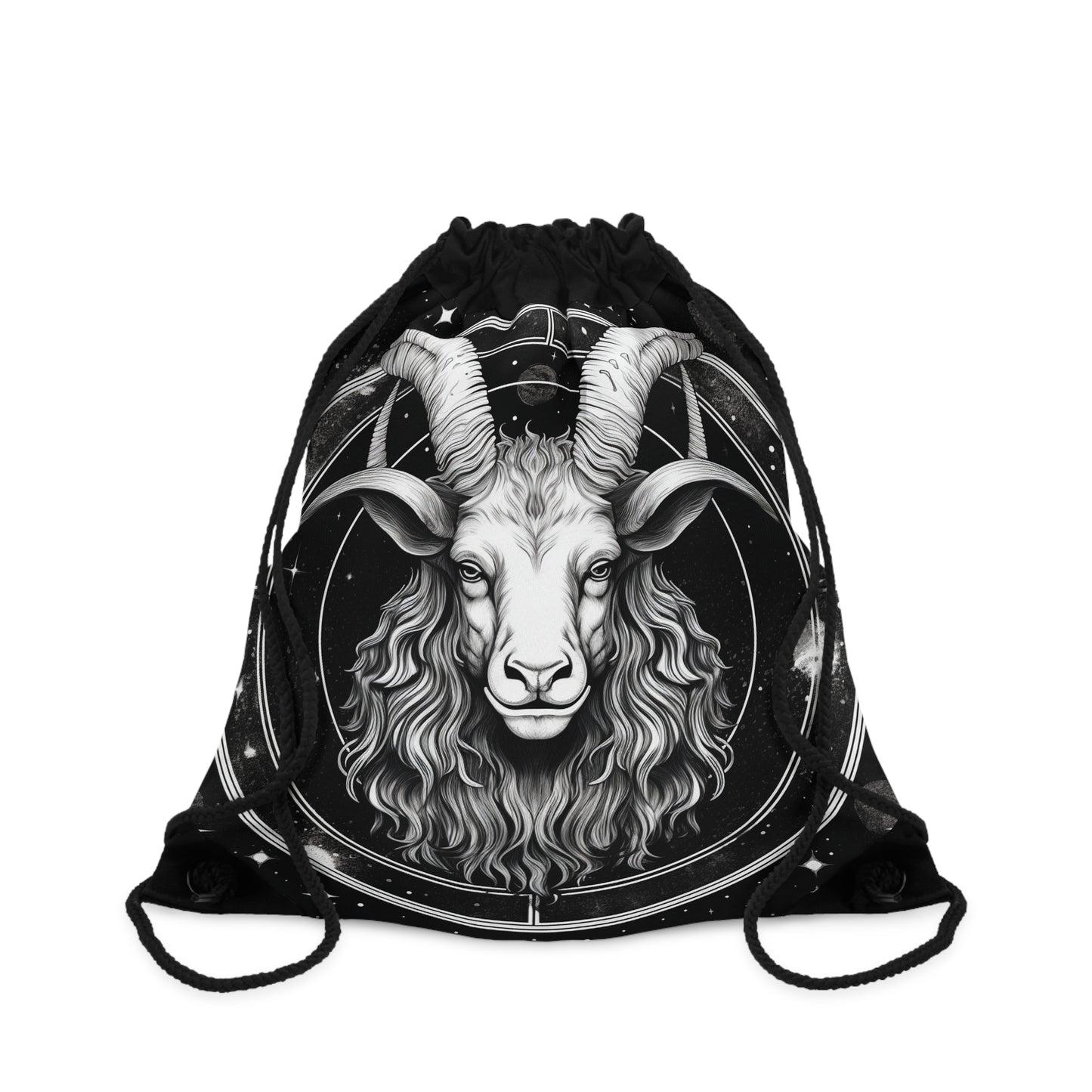 Capricorn Drawstring Bag, Zodiac Black White Goat Design