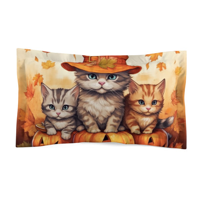 Kitty Cat Kittens Halloween - Cute Furries on Pumpkin - Festive Feline Decor - Microfiber Pillow Sham