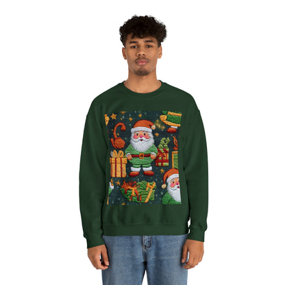 Christmas Santa Claus - Embroidered Presents - Festive Winter Wonderland - Deck the Halls Design - Unisex Heavy Blend™ Crewneck Sweatshirt