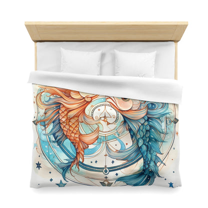 Pisces Zodiac Horoscope - Starry Watercolor & Ink, Hyper-Detailed Fish Microfiber Duvet Cover